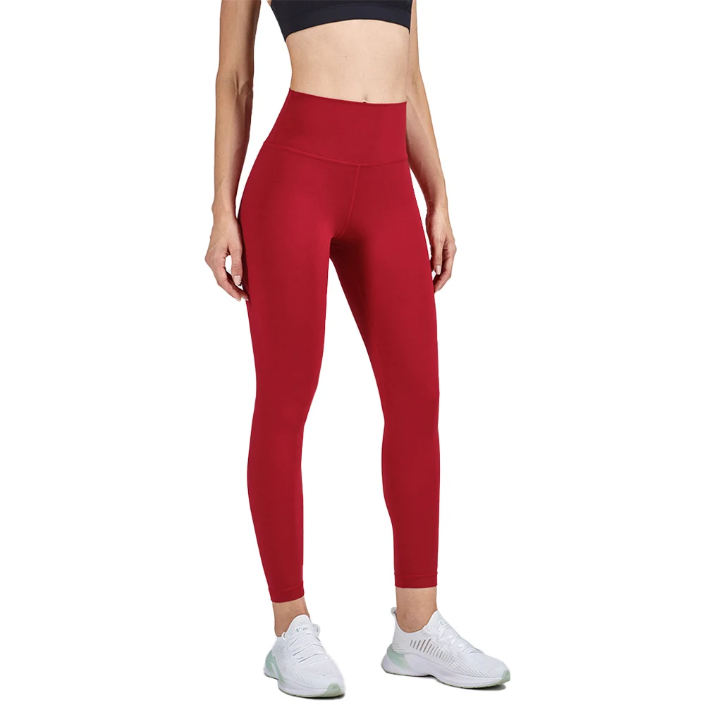 Calças de ioga cintura alta vermelhas, nude peach, para mulheres, com efeito empina bumbum, ideais para fitness e treino. — foto 7