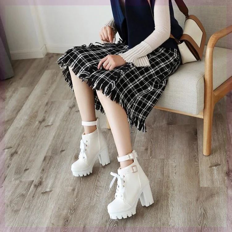 Title 7, Womens Plus Velvet Handsome Lace-up Platform M...