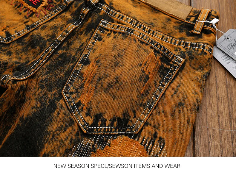 Title 13, Straight-leg jeans for older men with a bold pe...