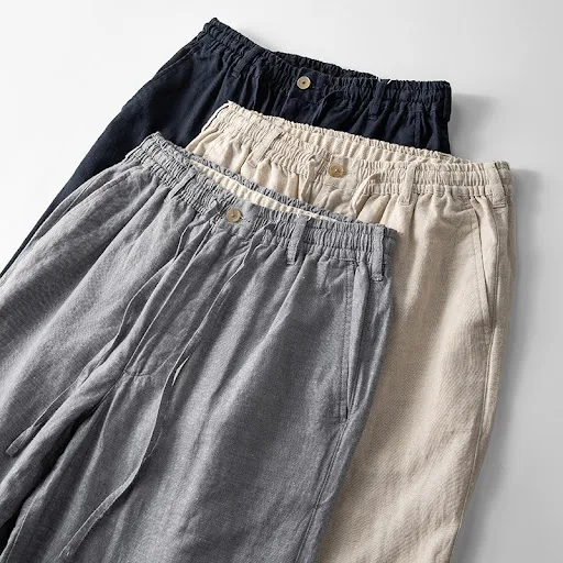 Title 7, Mens Elastic Waist Loose Cotton and Linen Casu...
