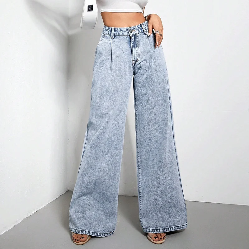 Title 5, Dames denim broek met wijde pijpen en drape, lo...