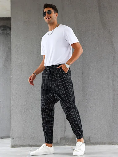 Title 10, European and American Plaid Casual Trousers wit...