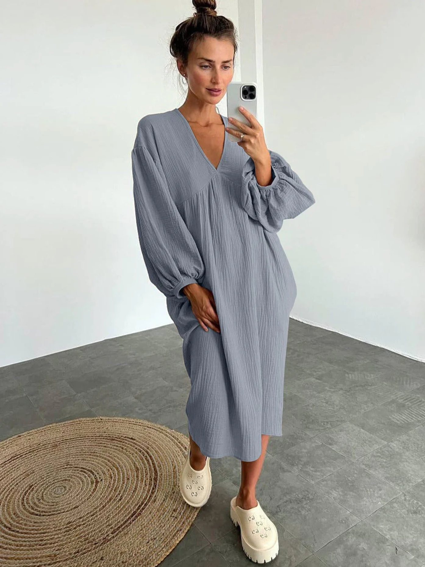 Title 6, Pure Cotton Linen Loose Fitting Home Nightgown,...