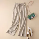 Calças femininas largas de linho e algodão, estilo casual, pernas amplas, perfeitas para arte e literatura, conforto e elegância no dia a dia. — foto 1