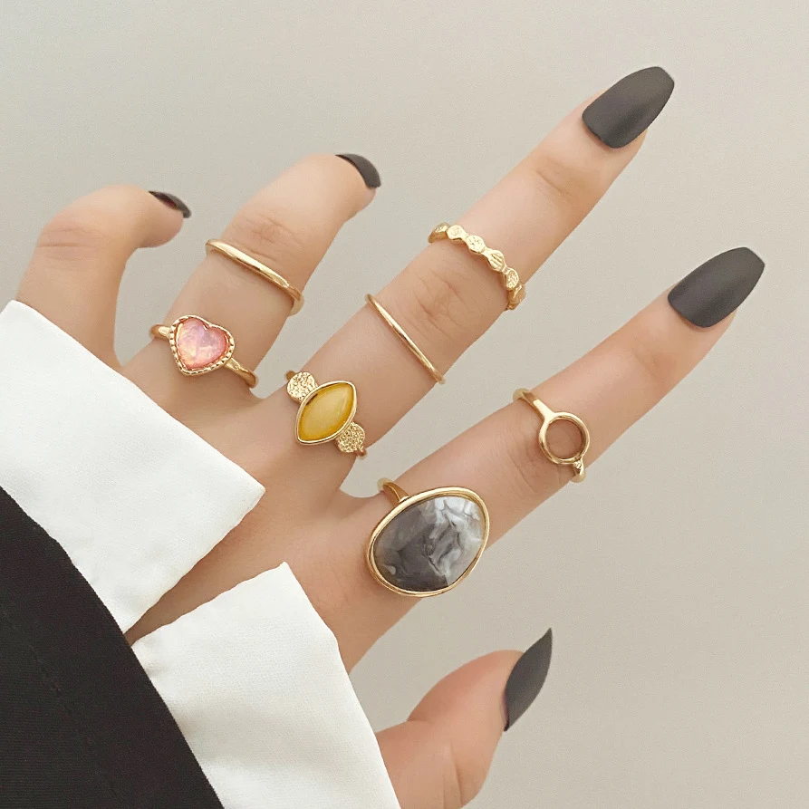 Anéis de junta com design clássico e estilo casal, conjunto de 7 peças com gemas, amor e elegância, joia ideal para casais. — foto 7