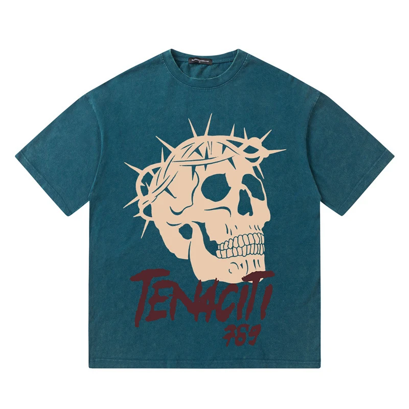 American Style Retro Creative Skull Print Loose T-shirt. Enjoy comfort and express your unique style with this eye-catch — photo 3