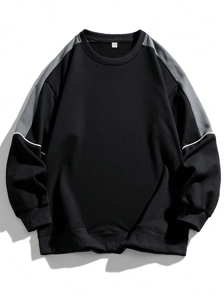 Moletom masculino japonês de primavera e outono com costuras em cores contrastantes, casual e estiloso, perfeito para o dia a dia. — foto 2