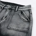 Jeans de trabajo con múltiples bolsillos, hebilla metálica y teñido anudado. Duraderos y cómodos para el trabajo y el estilo casual. — foto 12