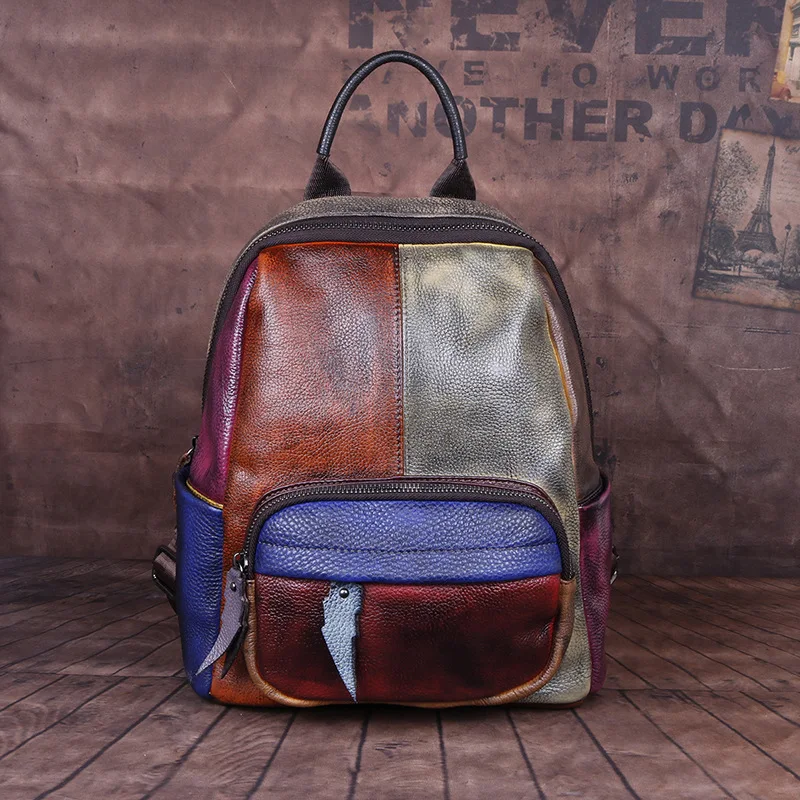 Zaino in pelle bovina per esterni, primo strato, colore sfregato a mano, borsa in pelle resistente per avventure e uso quotidiano, elegante e funzionale. — foto 3