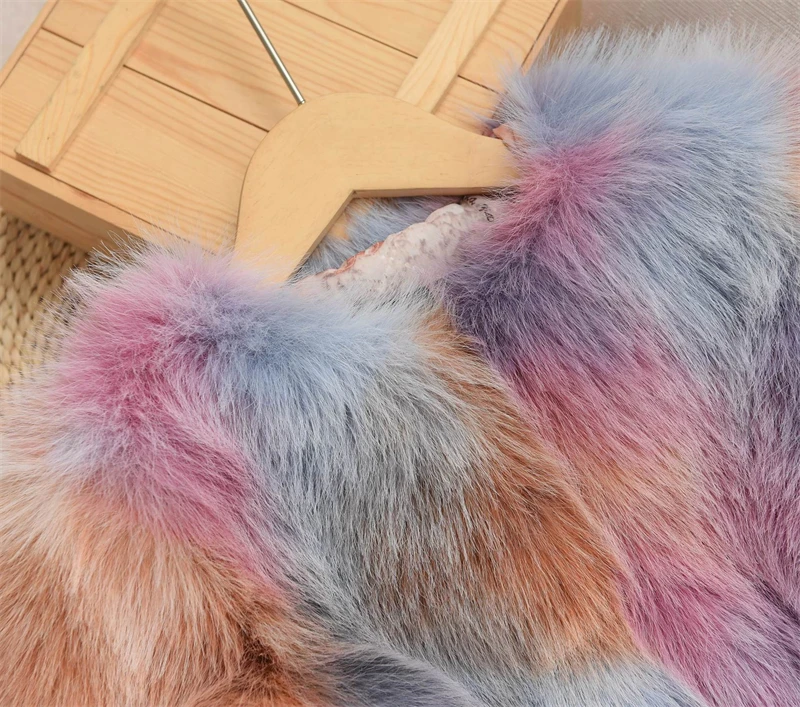 Title 5, Girls Woven Paint Contrast Fur Coat. Warm and ...