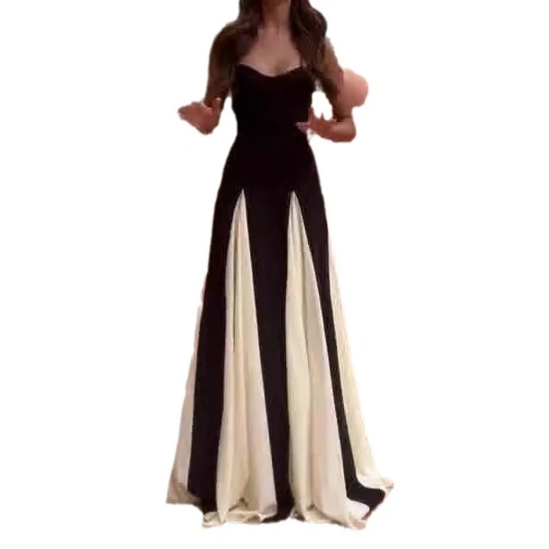 Summer New Fashion Color Contrast Stitching Cinched Waist Slim-fit Sling Dress — photo 5