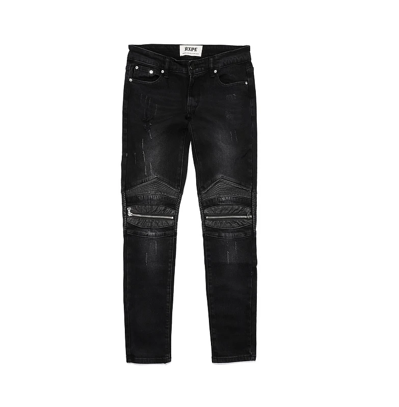 Title 7, High Street stijl leren patch rits motor jeans,...
