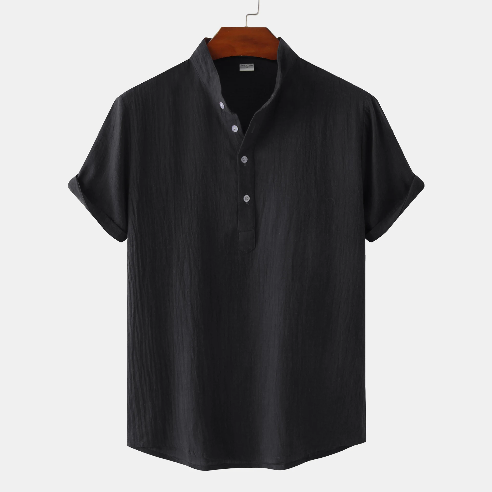 Casual overhemd van katoen en linnen met opstaande kraag en korte mouwen, ademend en comfortabel. Ideaal voor een relaxte zomerse look. — foto 8