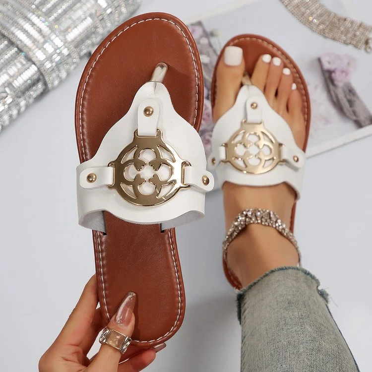 Title 17, Womens Summer Flat Sandals with Decorative Har...