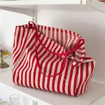 Bolsa de lona listrada vintage feminina, simples e prática. Leve, espaçosa e com design clássico, ideal para uso diário e compras com estilo. — foto 1