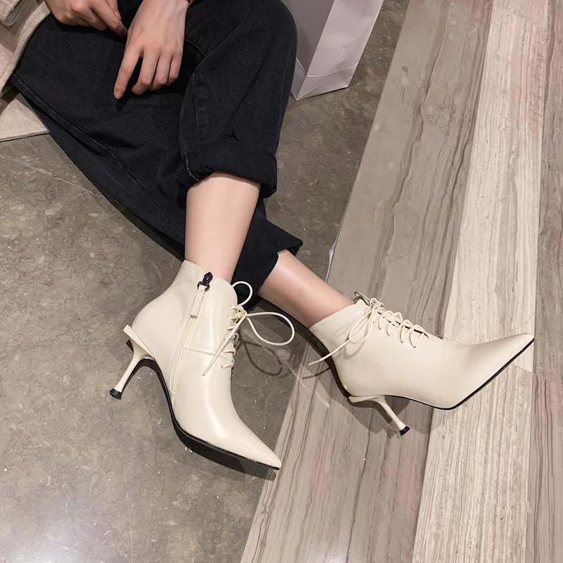 Title 5, Pointed Lace Up Booties, stylish and comfortabl...