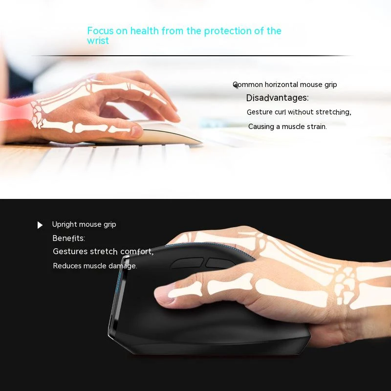 Mouse ergonômico vertical sem fio com carregamento, design confortável para uso prolongado, reduz a tensão, carregamento sem fio prático. — foto 1