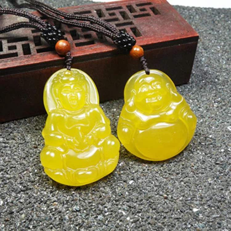 Amarelo Buda Jade Pingente Guanyin — foto 1