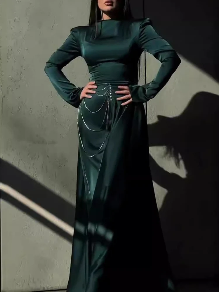 Satin Studded Long-sleeve Maxi Dress — photo 2