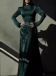 Satin Studded Long-sleeve Maxi Dress — photo 2