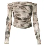 Women's Printed Off-Neck Long Sleeve Backless Pleated Top. Stylish and flattering design, perfect for parties and specia — photo 14