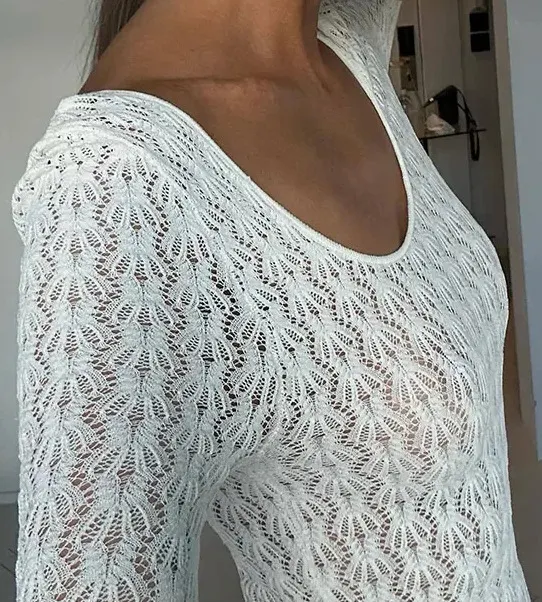 Title 4, Womens Fashion White Bell Sleeve Hollow Slim D...