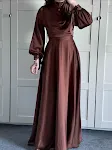 Satin Plunge Collar Long-Sleeve Strappy Maxi Dress for a sophisticated and elegant look, perfect for special occasions. — photo 11