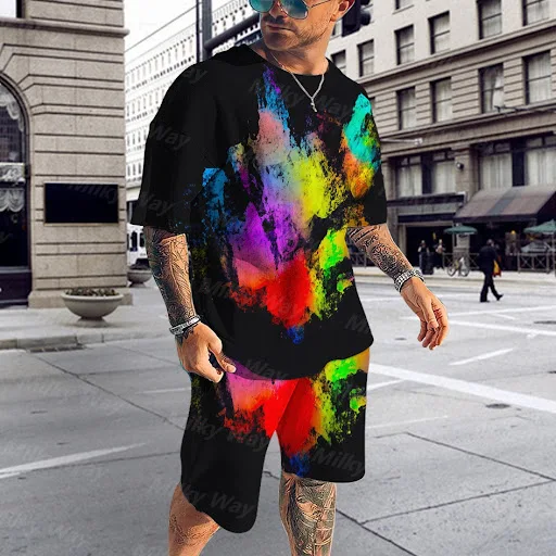 Title 3, Mens 3D Digital Printing Casual Outfit Top & S...