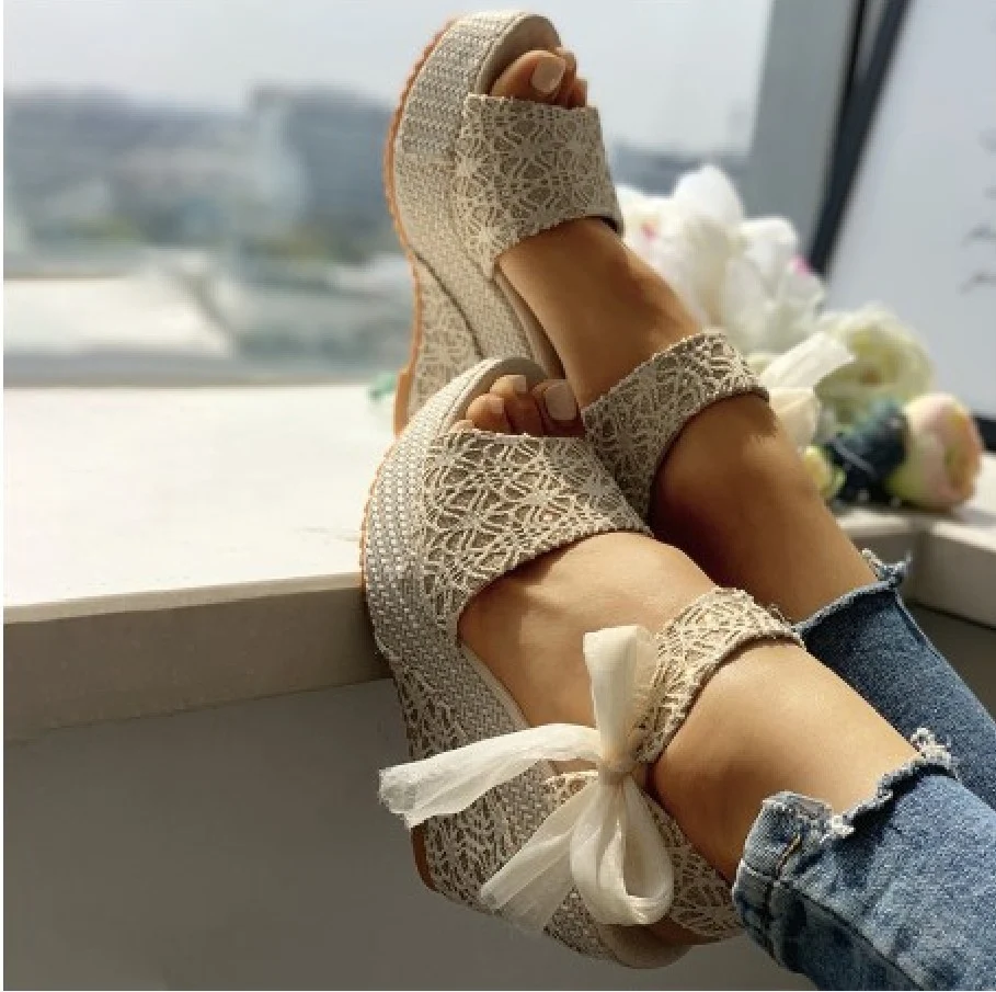 Fashionable Wedge Heel All-Match Super High Heel Ribbon Women's Sandals. Comfortable, versatile, and stylish for any out — photo 4