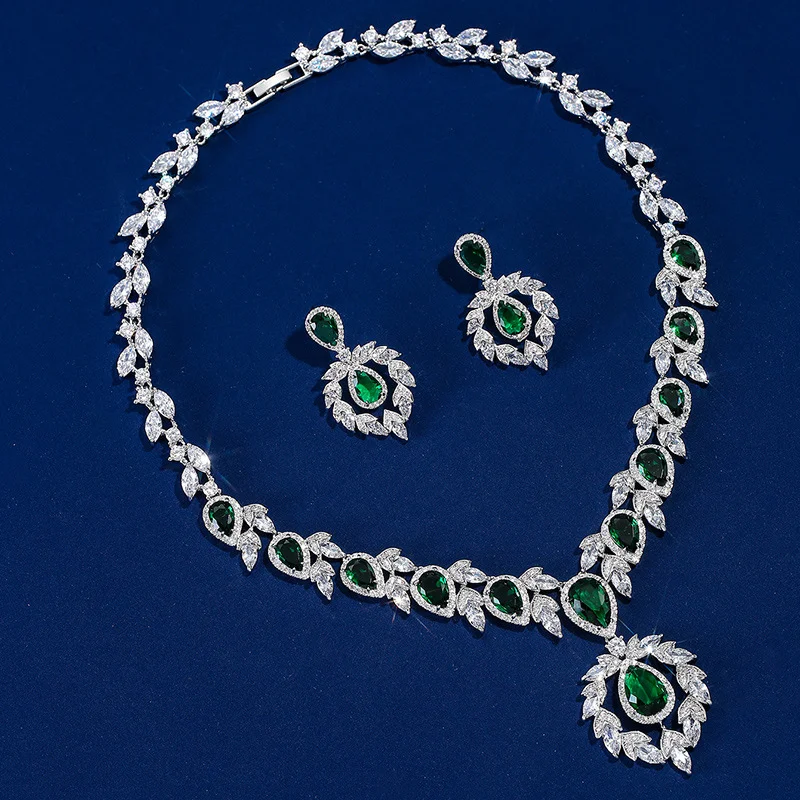 Conjunto colar e brincos com pingentes de gotas de água de zircônia e cores vibrantes, adorno do Oriente Médio, elegância. — foto 20