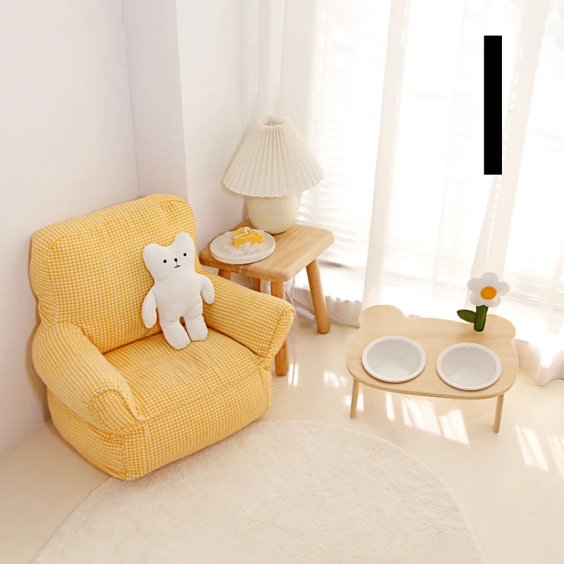 Title 12, Elevated pet ceramic bowl with wooden stand, ta...