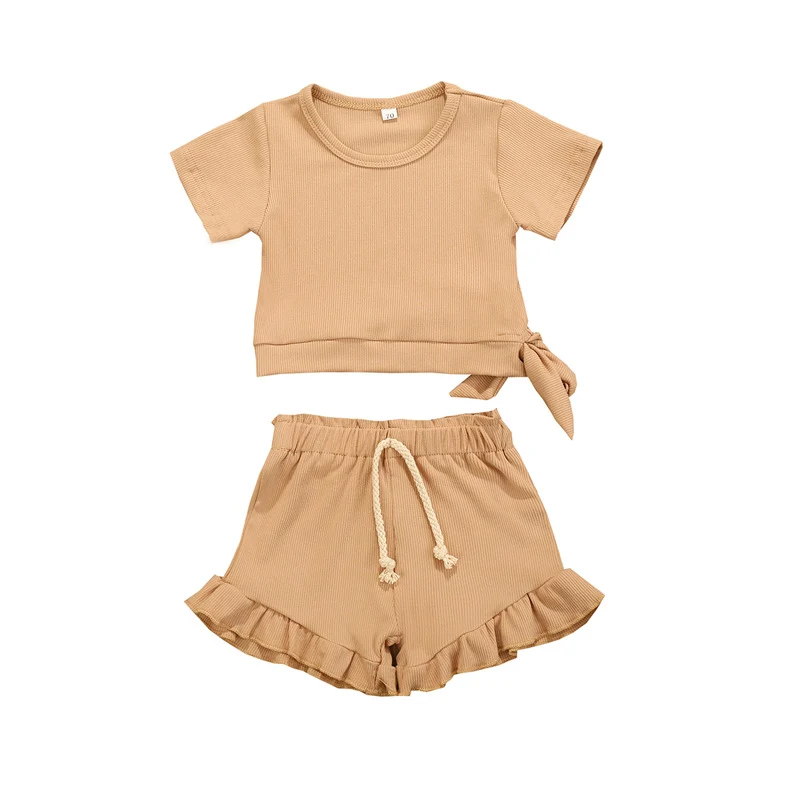 Title 7, Traje de verano para niñas, color liso, blusa d...
