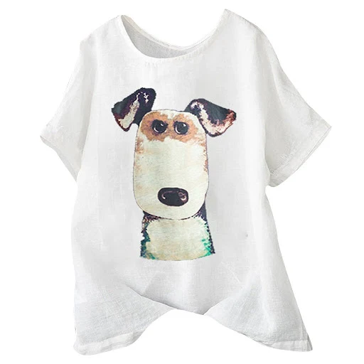Title 3, Womens short sleeve t-shirt with a cartoon dog...