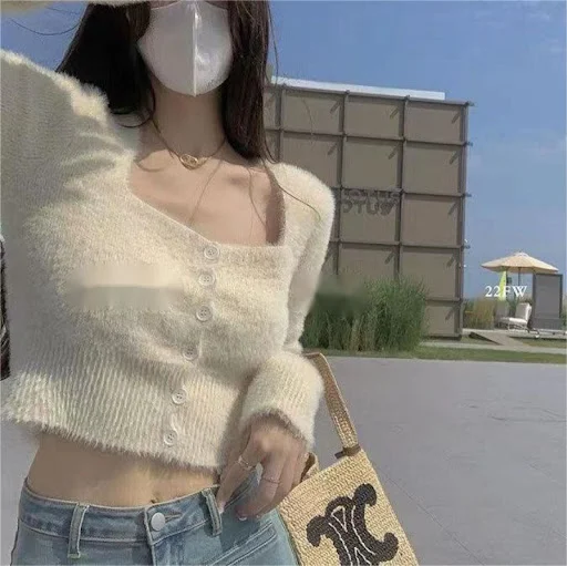 Title 8, Square Collar Gentle Style Slim Fit Womens Kni...