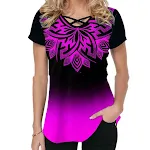 Women's Fashion Casual Print Tie V-Neck Short Sleeve T-Shirt — photo 4