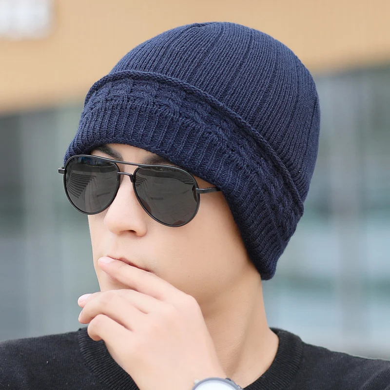 Title 5, Mens hood knit hat with fluffy thread warm win...