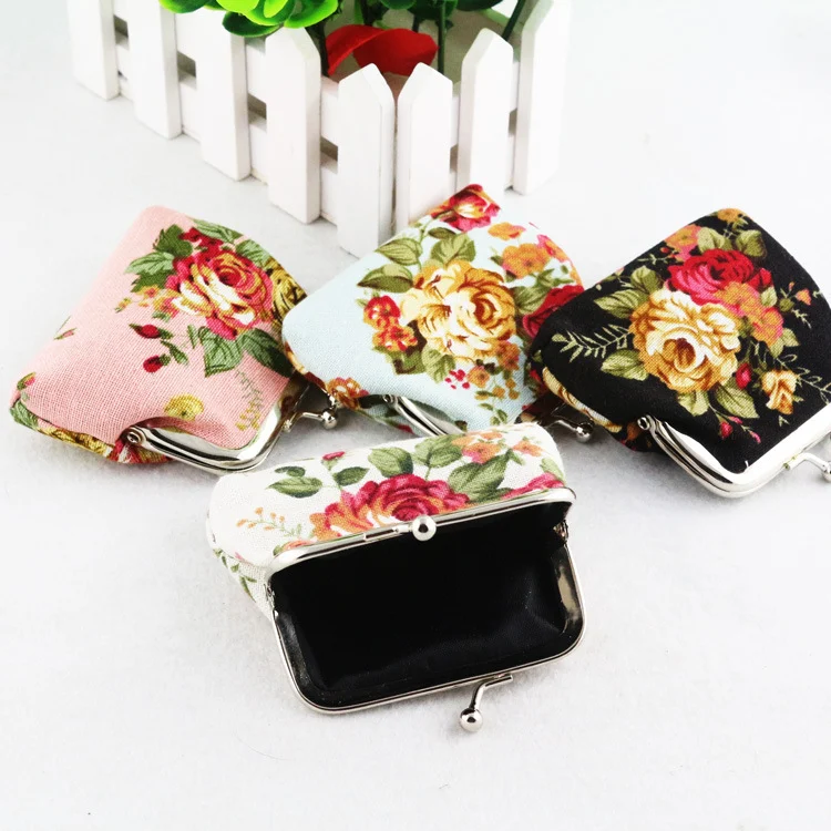 Title 2, Canvas Rose Mini Coin Purse Womens Fabric Buck...