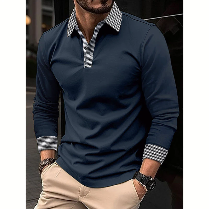 Herren Langarm Polo Shirt mit Farbakzenten, lässiger Stil, atmungsaktives Material für optimalen Tragekomfort, ideal für Freizeit und Alltag. — foto 1