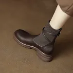 Women's Thick Bottom Chunky Heel Real Soft Leather Round Toe Retro Sock Boots, Combining Comfort and Classic Style for E — photo 3