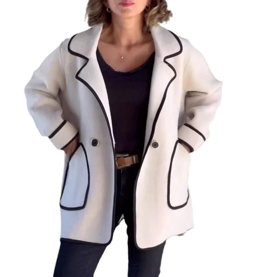 Casaco de lã dupla face para mulheres, outono e inverno, com gola de terno elegante, ideal para um visual sofisticado e confortável — foto 5