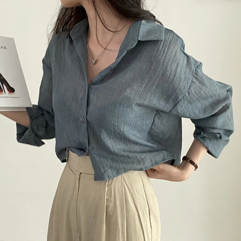 Women's Fashionable Wrinkled Long-sleeved Shirt, stylish comfort. Experience effortless style, perfect for any occasion, — photo 9