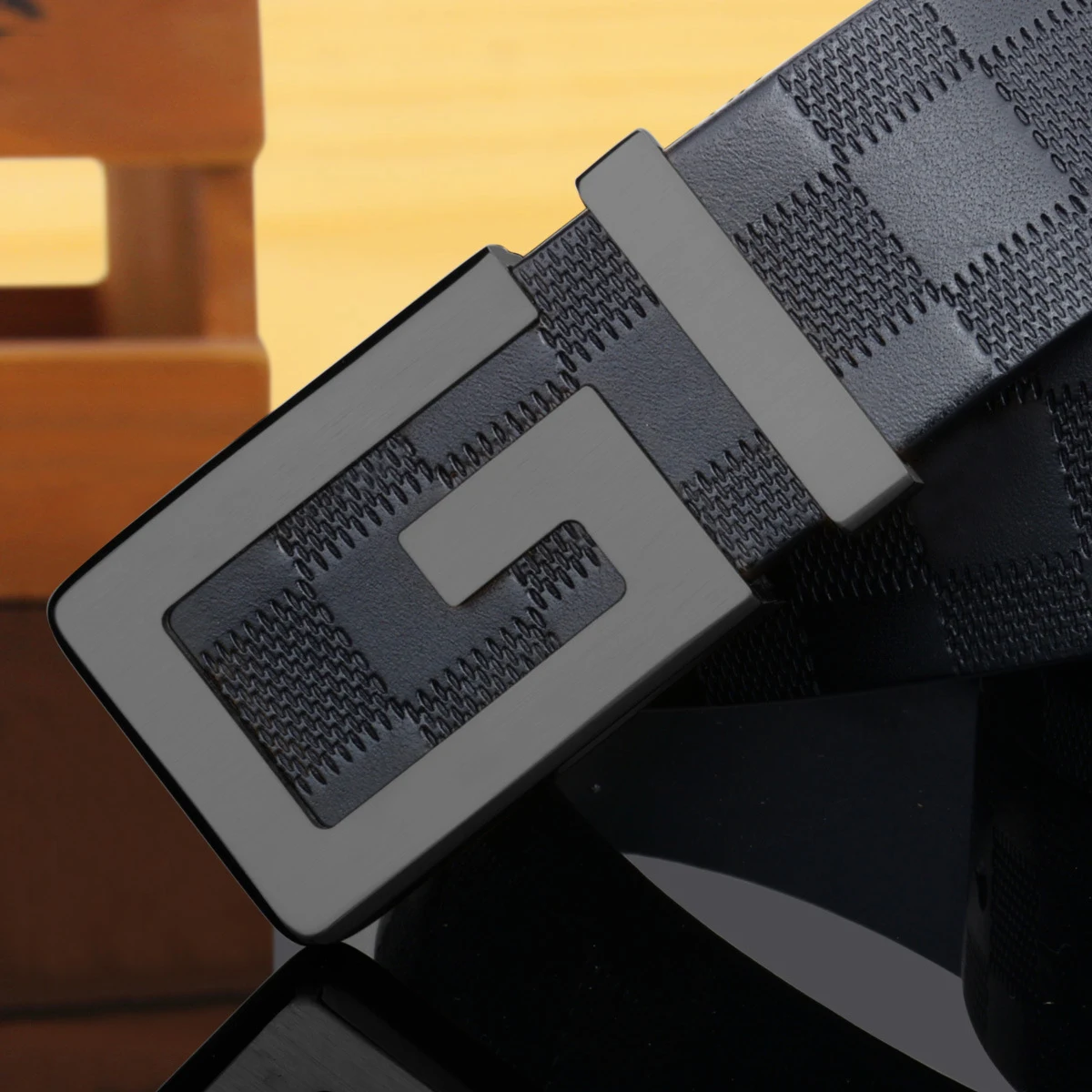Title 2, Mens Leather Fashionable Copper Buckle Belt. A...