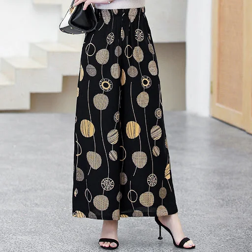 Title 17, Elastic Waist Mother Wide Leg Pants with Floral...