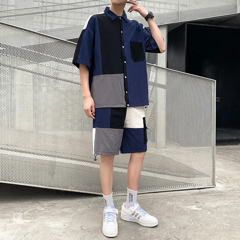 Color block short sleeve shirt set. Stay cool and stylish with this comfortable and versatile set, perfect for everyday — photo 3