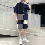 Color block short sleeve shirt set. Stay cool and stylish with this comfortable and versatile set, perfect for everyday — photo 3