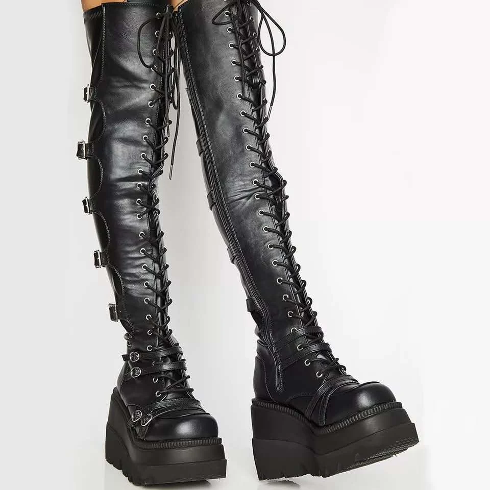 Title 3, Botas de cuña para mujer de talla grande con pu...