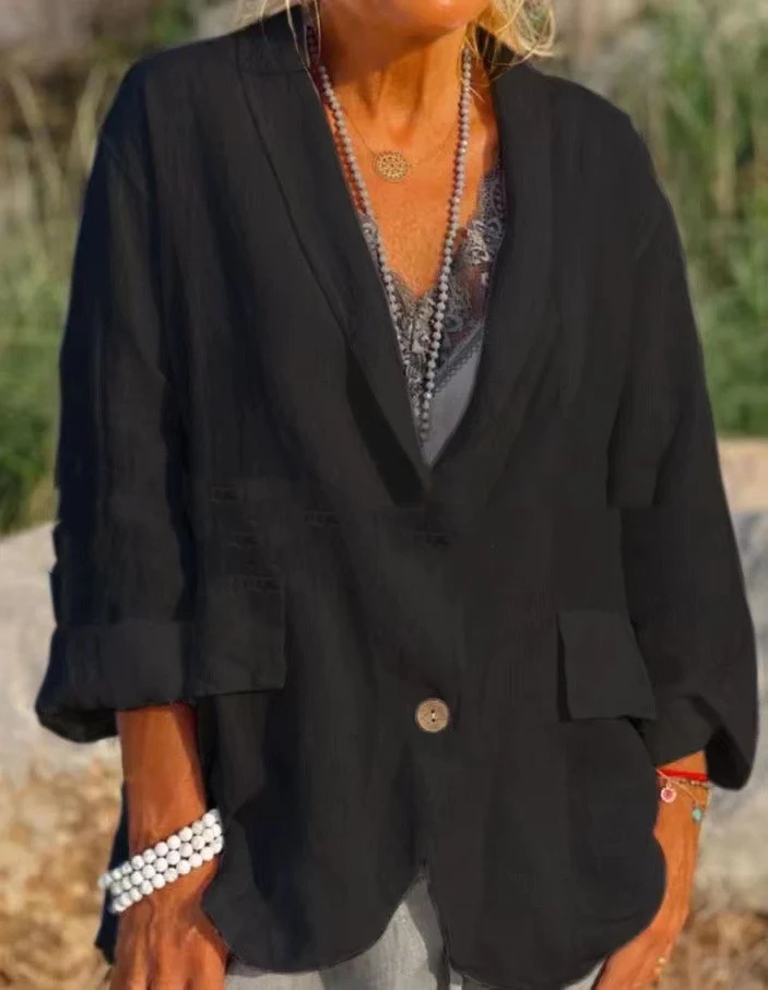 Chaqueta Casual de Algodón y Lino Fresca y Versátil Ideal para un Estilo Relajado y Confortable Perfecta para Cualquier Ocasión — foto 9