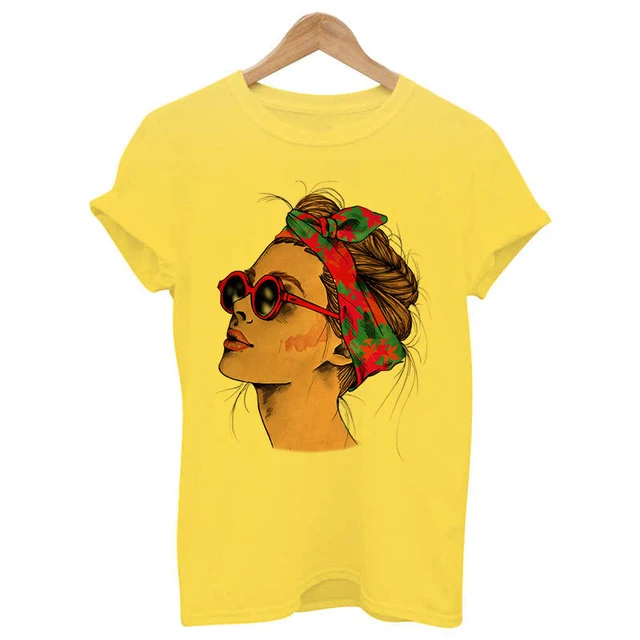 Woman Head Print Short Sleeve Round Neck Short Sleeve T-shirt — photo 4