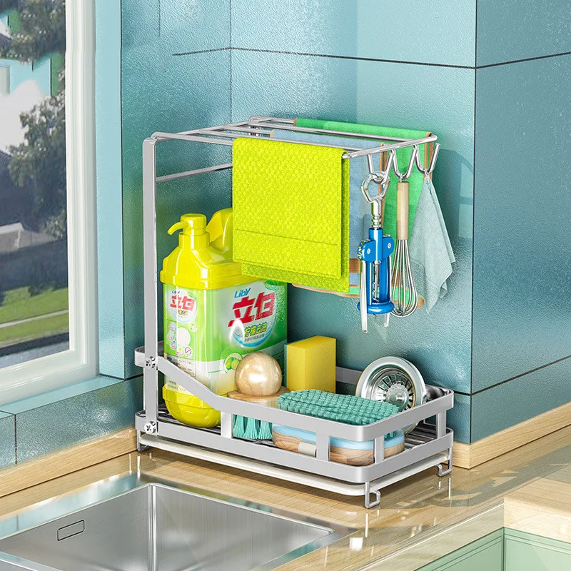 304 Stainless Steel Kitchen Drain Basket Storage Rack Rustproof sink organizer Provides efficient drying space for dishe — photo 7