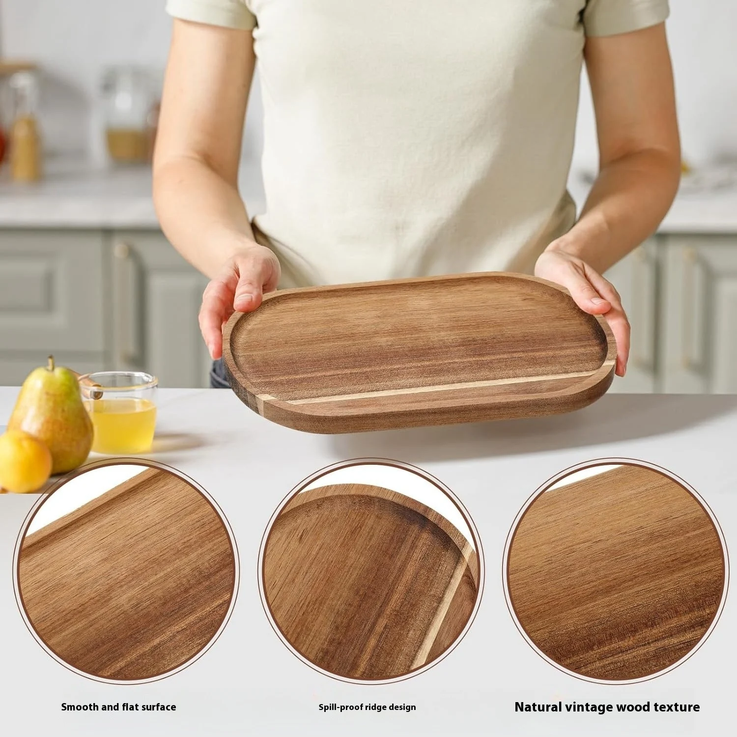 Japanese-style Acacia Wooden Tray Rectangular Service Plate Fruit Plate, elegant and durable, perfect for serving and di — photo 9